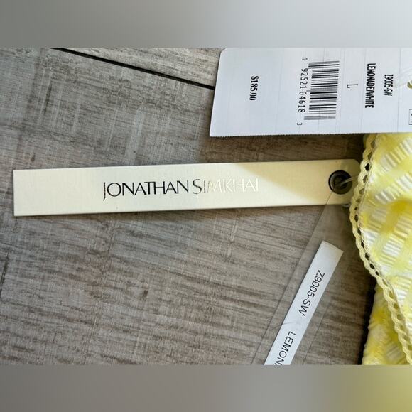 NEW $185 Jonathan simkhai lemonade yellow white gingham bikini bottoms sz large - Picture 7 of 7